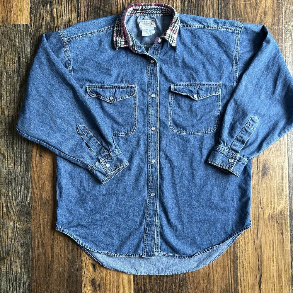 Vintage At Last Jeanswear Denim Pearl Snap Shirt 100% Cotton Mens XL